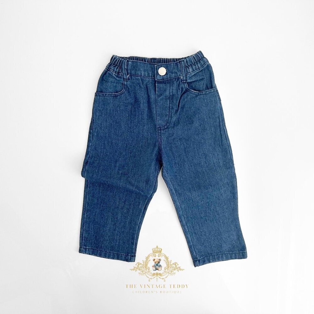 NWT Cute Kids Denim Jeans Straight Leg Comfy Relaxed Fit Dark Denim Blue 6-9M